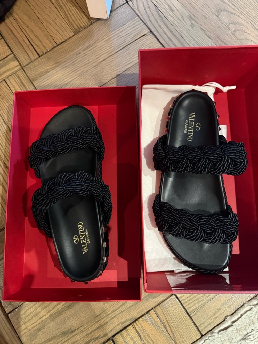 Black Braided Double-Strap Sandals